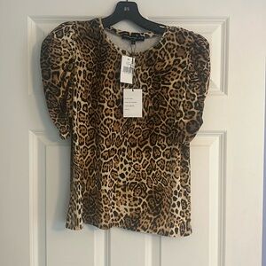 Generation Love Puff-Sleeve Leopard Velvet Top - NWT XS